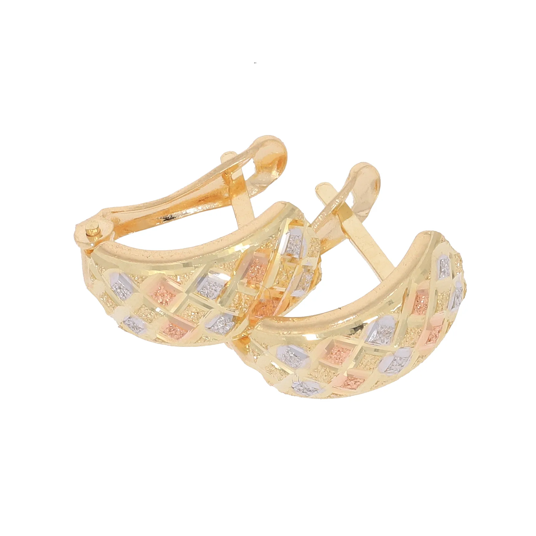 Kolczyki angielskie diamentowane trzykolorowe 12,2x6mm